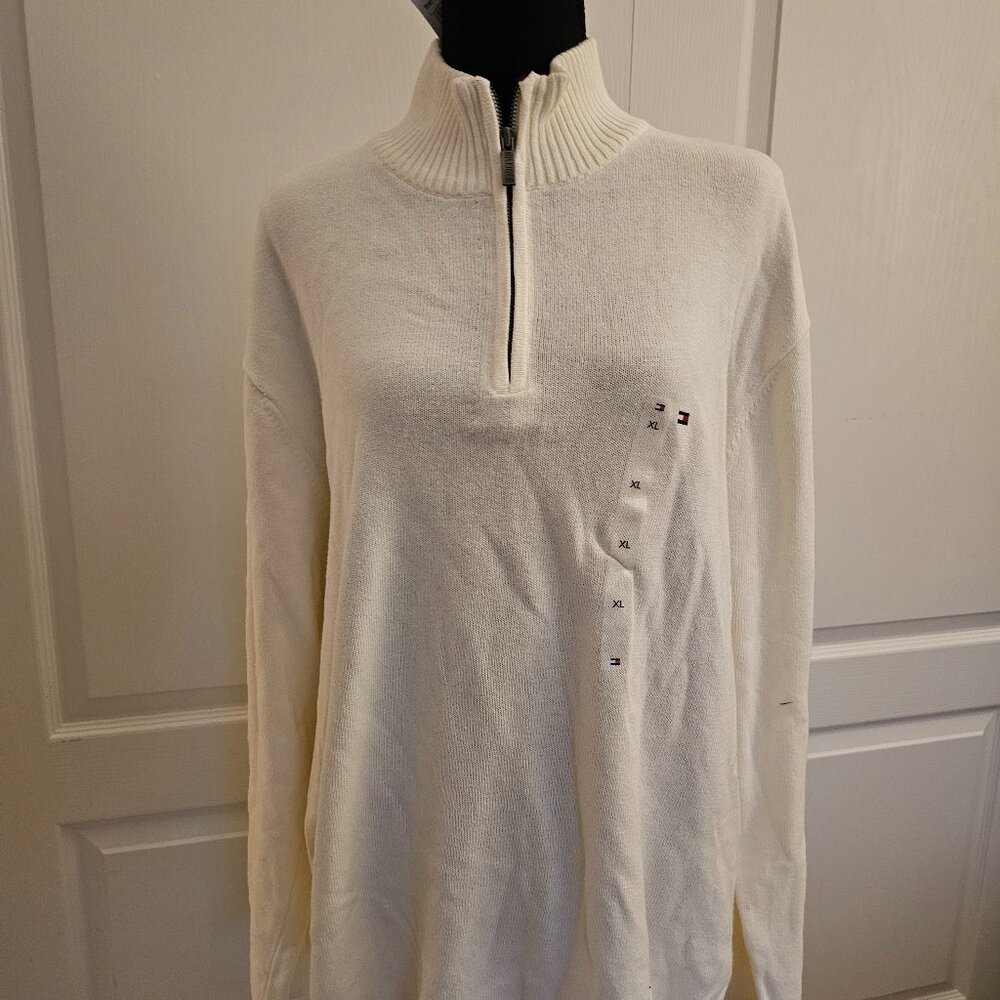 Men's Tommy Hilfiger Cream Zip Turtle Neck Sweater.  Brand New with Tags! XL!